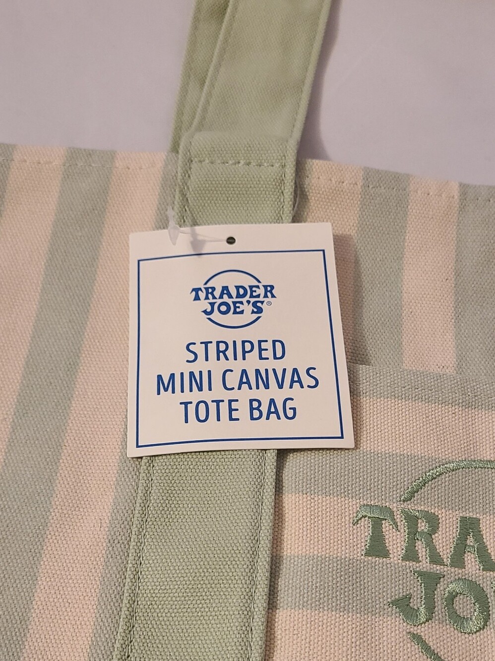 Trader Joe's Green Striped Mini Canvas Tote Bag - Picture 3 of 9